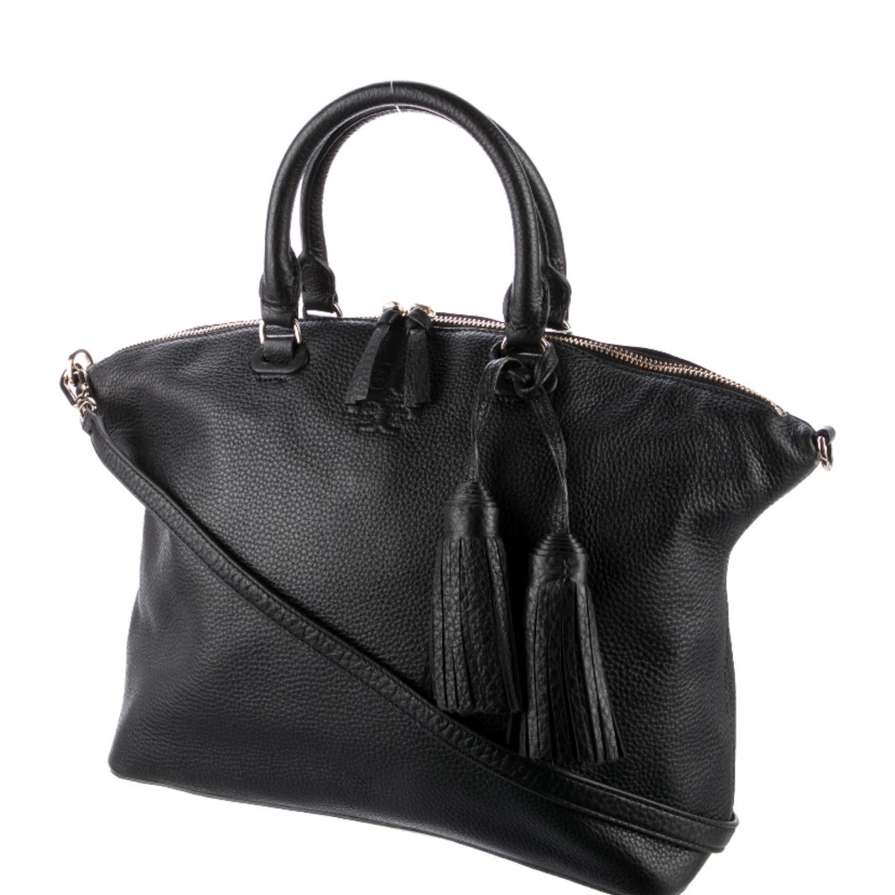 Tory Burch Black Leather Satchel with Top Handle & Strap
